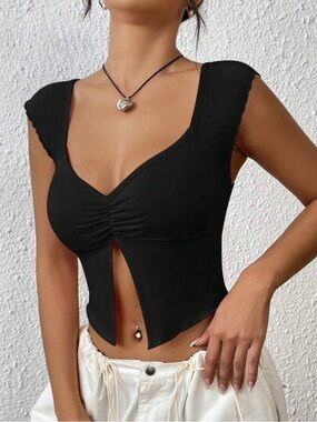 SHEIN Black Ruched Front Crop Top